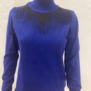 Royal blue evening sweater with black mesh inserts